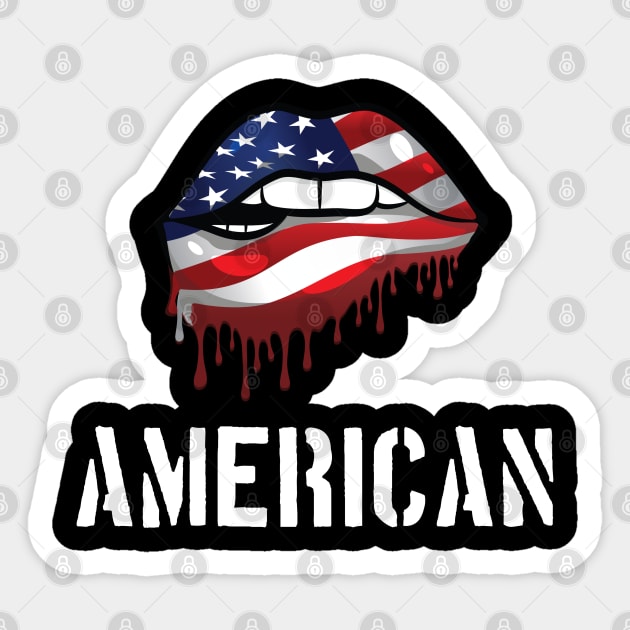 Patriotic Lips, Dripping Flag Lips, American Sticker by Silly Me Studio